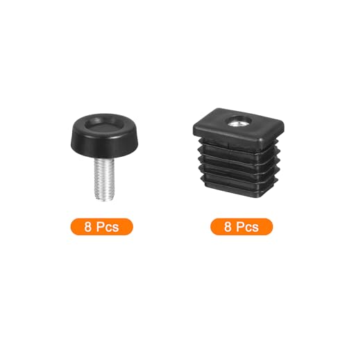 uxcell 8 Set Leveling Feet, M8x20x30mm Plastic Adjustable Furniture Leg Leveling Rectangle Tube Insert Screw-in Glide Levelers Fit Hole 20mm for Table Chair Furniture, Black - size: M8x20x30mm