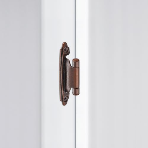4 Pack (2 Pairs) Antique Copper Cabinet Hinges for Kitchen Doors, Self-Closing, 1/2 Inch Overlay (Variable), Semi-Concealed Face Frame, Surface Mount Cabinet Hardware - color: Antique Copper