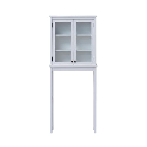 Alaterre Furniture Dorset Over-The-Toilet Storage Cabinet with Tempered Glass Doors – White Wood Bathroom Space Saver Organizer with Adjustable Shelves, Hutch & Wall Mount Hardware - size: Toilet Shelf + Glass Door Cabinet