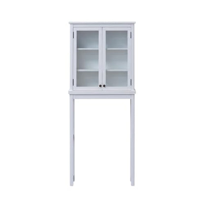 Alaterre Furniture Dorset Over-The-Toilet Storage Cabinet with Tempered Glass Doors – White Wood Bathroom Space Saver Organizer with Adjustable Shelves, Hutch & Wall Mount Hardware - size: Toilet Shelf + Glass Door Cabinet
