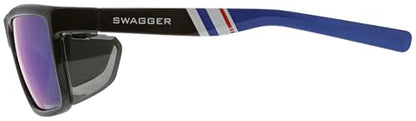 MCR Safety SR238BZDC Swagger SR2 Series Safety Glasses with Thermo Plastic Rubber Nose Pads and Detachable Side Shields, Black/Blue Frame, Blue Diamond Mirror MAX36 Polarized Lens - color: Black/Blue Frame (Blue Diamond Mirror Lens)