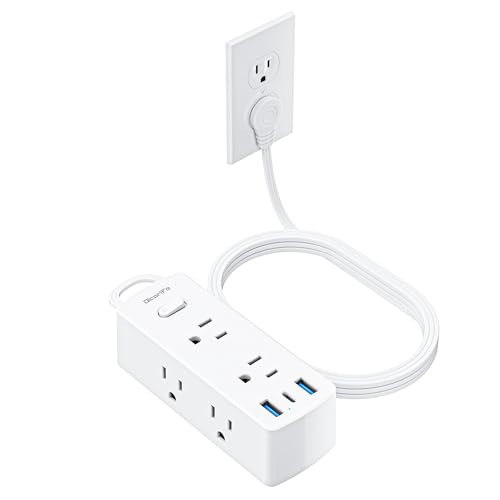 Flat Extension Cord 20ft, Olcorife Flat Plug Power Strip with 6 Outlets 3 USB Ports(1 USB C), 3-Side Outlet Extender Surge Protector for Home Office Dorm Room Essentials, White - size: 20 Ft, style: 6AC