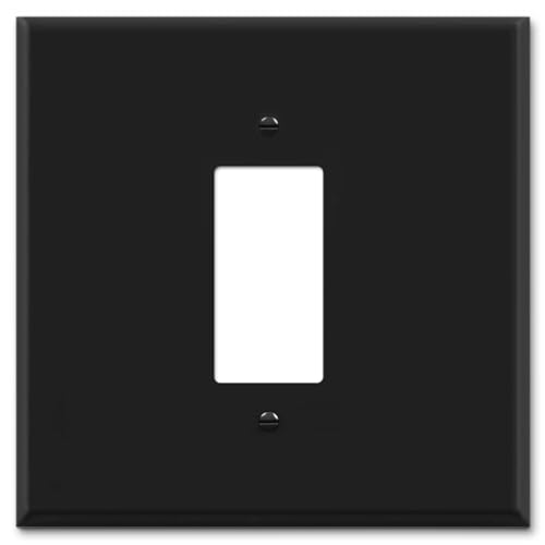 OVERSIZED Metal Switch Plate, 2 Gang Jumbo Decorator Cover Plate (for 1 Centered Device), Switch Cover for Rocker Switches, GFCI, Steel Painted Black - UL Listed, 5.5" x 5.5" - Made in USA - color: Decorator - Black