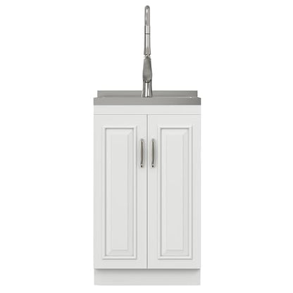SIMPLIHOME Darwin All-in-One 20 inch Wide Utility Sink and Laundry Cabinet in Pure White Finish, Transitional Stainless Steel Sink Cabinet for Laundry Rooms with High-Arch Chrome Faucet and Storage - size: 20 Inch, style: Stainless Steel Sink