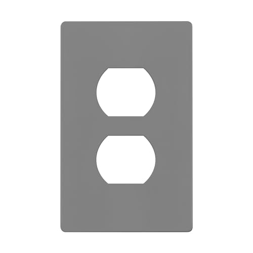 ENERLITES Screwless Duplex Wall Plate, Child Safe Receptacle Outlet Cover, Standard Size, 1-Gang 4.68" x 2.93", Unbreakable Polycarbonate Thermoplastic, UL Listed, SI8821-GY, Glossy, Gray - color: Gray, size: Screwless