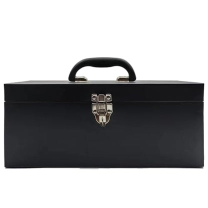16" Portable Metal Toolbox Large Tool Box 18-Gauge Fishing Tackle Box Tool Box Drawer Organizer Steel Toolbox With Metal Latch and Handle Black - color: Black
