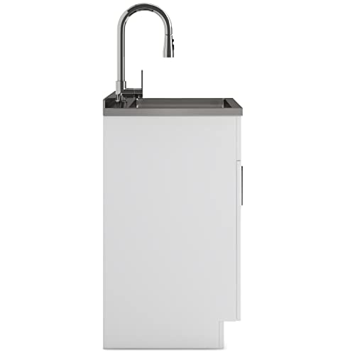 SIMPLIHOME Modern Wide Shaker All-in-One 24 inch Wide Utility Sink and Laundry Cabinet in Pure White Finish, Transitional Stainless Steel Sink Cabinet for Laundry Rooms with High-Arch Chrome Faucet - color: White, size: 24 Inch