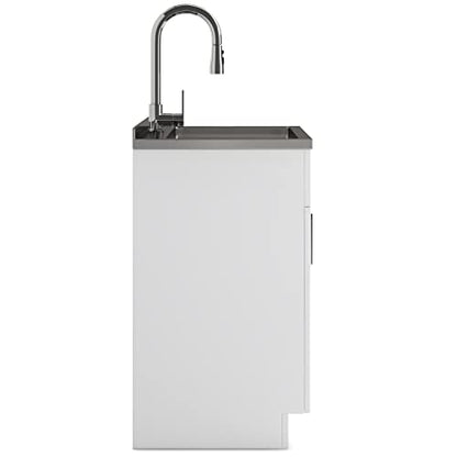 SIMPLIHOME Modern Wide Shaker All-in-One 24 inch Wide Utility Sink and Laundry Cabinet in Pure White Finish, Transitional Stainless Steel Sink Cabinet for Laundry Rooms with High-Arch Chrome Faucet - color: White, size: 24 Inch