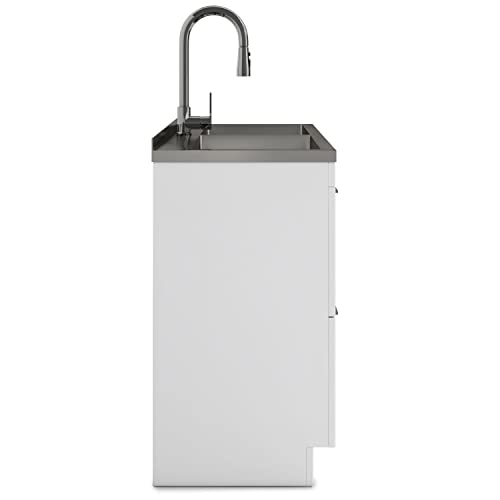SIMPLIHOME Modern Wide Shaker All-in-One 46 inch Wide Utility Sink and Laundry Cabinet in Pure White Finish, Transitional Stainless Steel Sink Cabinet for Laundry Rooms with High-Arch Chrome Faucet - color: White, size: 46 inch