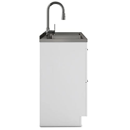 SIMPLIHOME Modern Wide Shaker All-in-One 46 inch Wide Utility Sink and Laundry Cabinet in Pure White Finish, Transitional Stainless Steel Sink Cabinet for Laundry Rooms with High-Arch Chrome Faucet - color: White, size: 46 inch