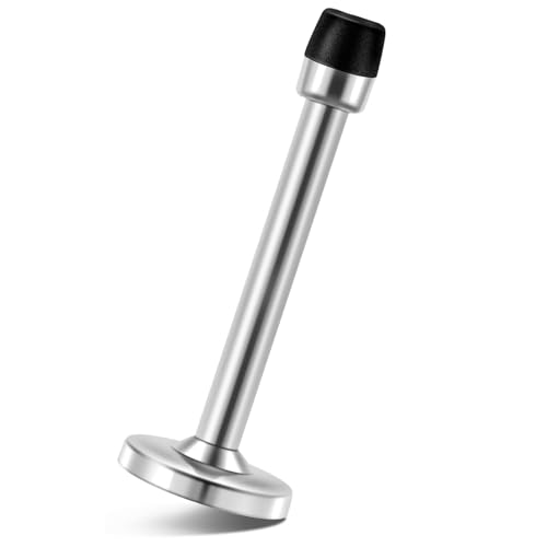 4 Inch Door Stop, Wall Mounted Door Stopper, Brushed Satin Nickel Stainless Steel Doorstop with Rubber Bumper Tips, Silver - size: 4 Inch x 1 Pack