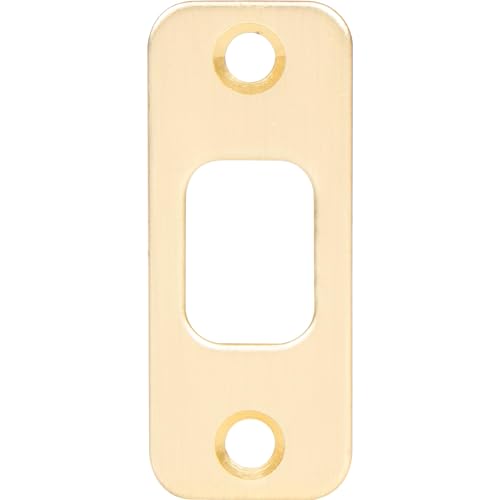 Stone Harbor Hardware Round Corner Deadbolt Strike Plate, 1-1/8" x 2-3/4", 2-1/8" Center-to-Center, Satin Brass - color: Satin Brass