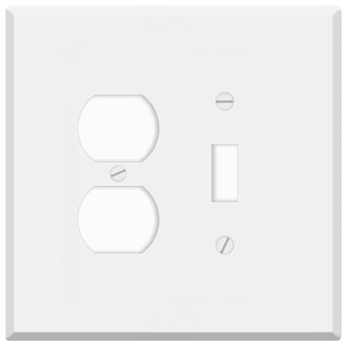 Oversized White Metal Outlet Covers, 2 Gang with Toggle/Duplex Receptacle Combo, 5.5" x 5.5" Jumbo Round Opening Wall Plate, Toggle/Duplex Combo Wall Plate, White Semi-Gloss, Corrosive Resistant - color: White Metal, size: Combo: Toggle/Duplex