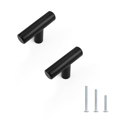Probrico 5 Pack Length 2inch Matte Black Kitchen Cabinet Knobs,Stainless Steel Dresser Drawer Knob,Euro Style Single Hole Pull Handles for Cupboard and Closet - size: Single Hole: 2 inch Length