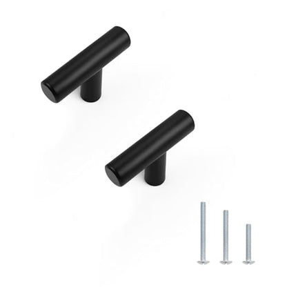 Probrico 5 Pack Length 2inch Matte Black Kitchen Cabinet Knobs,Stainless Steel Dresser Drawer Knob,Euro Style Single Hole Pull Handles for Cupboard and Closet - size: Single Hole: 2 inch Length