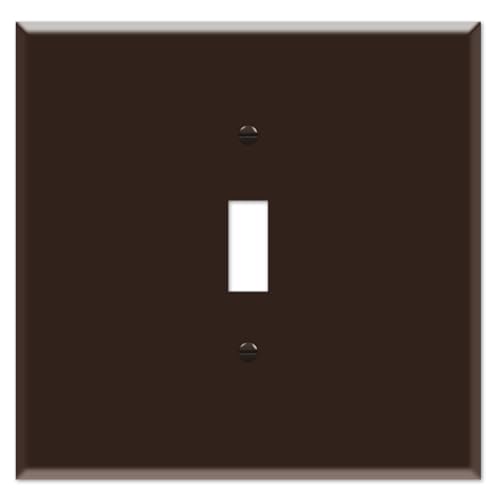 OVERSIZED Metal Switch Plate, 2 Gang Jumbo Toggle Switch Cover Plate (for 1 Centered Device), Switch Cover for Toggle Style Light Switches, Steel Painted Brown - UL Listed, 5.5" x 5.5" - Made in USA - color: Toggle - Brown