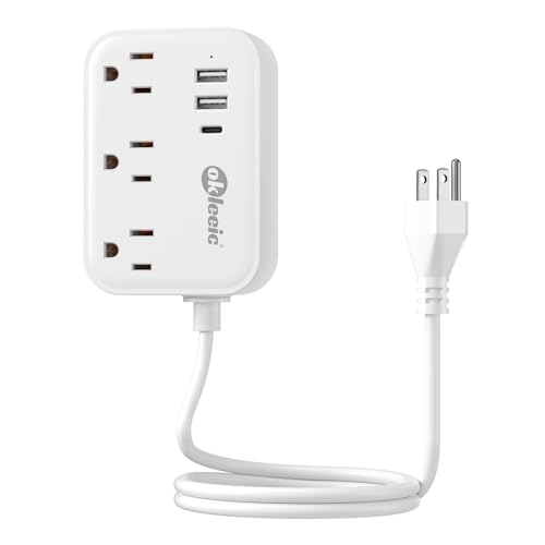 Short Extension Cord 2 Foot - Small Surge Protector Appliance Power Strip, 14 Gauge Heavy Duty Extension Cord with 3 Outlets 3 USB, High Wattage for Microwave, Workbench, Kitchen, Garage Must Have - size: 2FT-15A-1080J