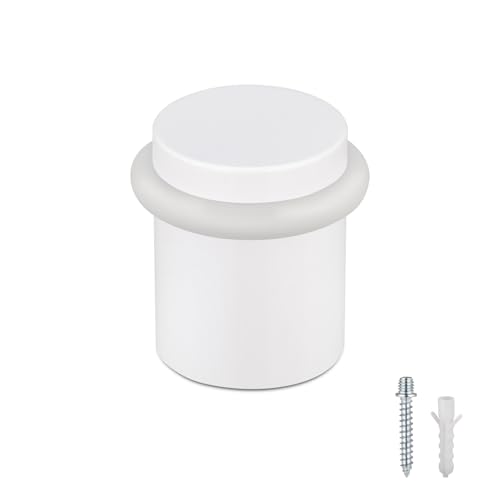 Floor Door Stopper Door Stop - Classy Solid Steel Modern Heavy Duty Door Stoppers - Floor Mount Anchor Screw - Wall Protector for Commercial Door(White, 1.5 Inch) - color: White, size: 1.5 Inch