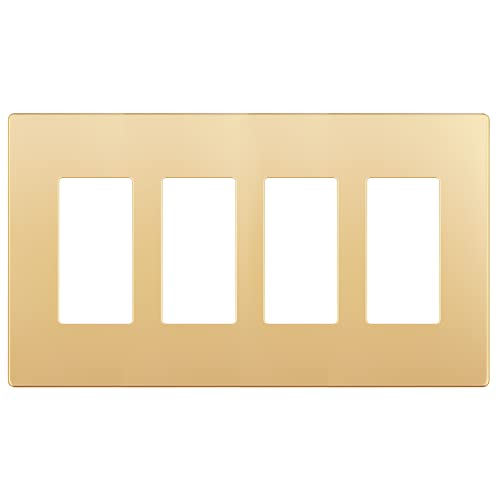 LIDER Matte Finish Decorator Switch Cover, Screwless Wall Plate, Mid-Size 4-Gang 4.88" x 8.58", Unbreakable Polycarbonate Thermoplastic, UL Listed, LSWP-34M-GD, Gold - color: Gold, size: 4 Gang