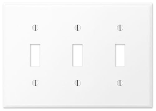 OVERSIZED 3 Gang Toggle Metal Light Switch Cover - Three Gang Wall Plate for Toggle Style Light Switches, Stainless Steel Painted White with Semi-Gloss Finish, Made in USA, UL Listed, 5.5 x 7.5 Inches - color: 3 Gang Toggle