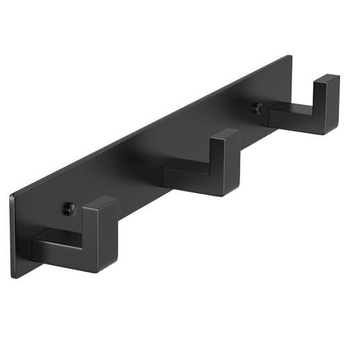 PMMASTO Coat Rack Wall Mount, Coat Hooks Wall Hooks for Hanging, Stainless Steel Coat Hanger Towel Hooks for Bathrooms, Coat Rack Hat Rack (Black 3 Hooks, 1 Pack) - color: Black, size: 3 "L" Hooks, 1PACK