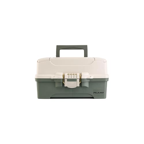 Plano Two-Tray Tackle Box, Green/Tan, Rust-Proof Brass Latch, Top-Access Tray with Deep Storage, Made in the USA, Portable Fishing Gear Storage Organizer - color: Green/Tan, style: Two-Tray