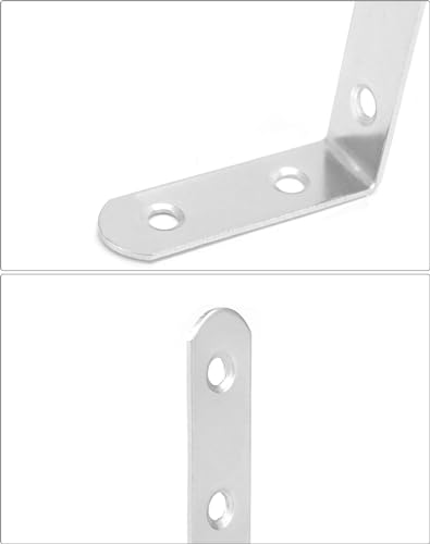 QWORK Stainless Steel L Brackets for Wood, 40Pcs 16x50mm Corner Brace with Screws, 90 Degree L Shaped Brackets for Furniture Fixation