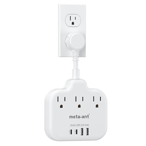 Short Extension Cord 3 Inch, Flat Plug Small Power Strip with 3 AC & 4 USB(1 USB-C), 1875W/15A, Multi Plug Outlet Extender, Non-Surge Protection for Cruise Travel Dorm Kitchen, White - color: White, size: 3 Inch