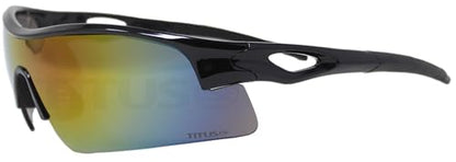 TITUS G20 All Sport Safety Glasses Shooting Eyewear Motorcycle Protection ANSI Z87+ Compliant - color: Black Frame - Full Spectrum Mirror Lens - With Pouch