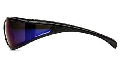 Pyramex Exeter Safety Eyewear - color: Glossy Black Frame/Blue Mirror Anti-fog Lens