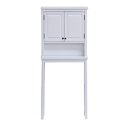 Alaterre Furniture Dorset Over-the-Toilet Storage Cabinet Set – Bathroom Organizer with Adjustable Shelf, Open Display Shelf, Zinc Hinges, and Nylon Floor Levelers (White) - size: Toilet Shelf + Cabinet