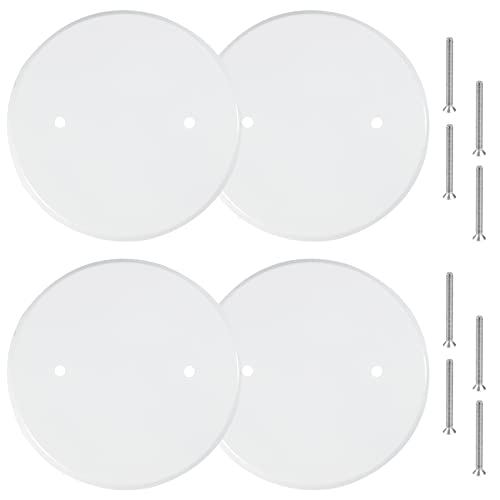 4 Packs 5 Inch Ceiling Cover Plate Metal Flat Round Electrical Cover Blank Circle Wall Plate with Screws Ceiling Fan Switch Cap, Holes Are Spaced 3.5 Inches, White (For 4 inch Electrical Box) - size: 5-inch,For 4 inch Electrical Box