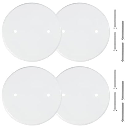 4 Packs 5 Inch Ceiling Cover Plate Metal Flat Round Electrical Cover Blank Circle Wall Plate with Screws Ceiling Fan Switch Cap, Holes Are Spaced 3.5 Inches, White (For 4 inch Electrical Box) - size: 5-inch,For 4 inch Electrical Box