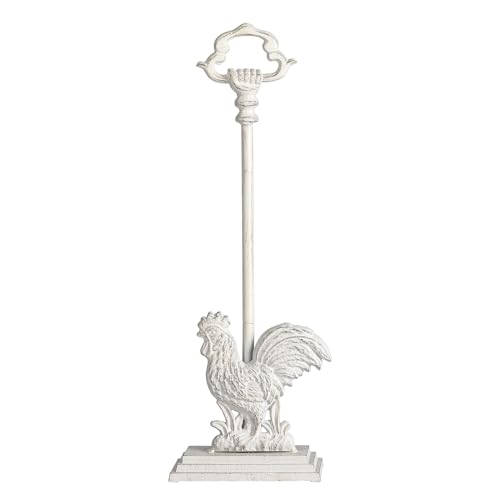 Heavy Duty Cast Iron Rooster Door Stopper, 20 Inch Tall Door Stop with Rod & Handle for Home, Farmhouse, Office - Rustic Décor - size: Distressed White - Rooster