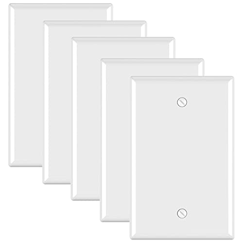ELEGRP 1-Gang Blank Device Wall Plates, Mid-Size 4.88" H x 3.13" L Unbreakable Thermoplastic Blank Faceplate Cover for Unused Outlets/Switches, UL Listed (5 Pack, Glossy White) - color: White, size: 5 Pack