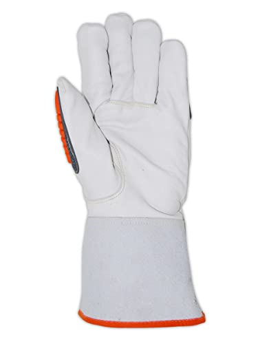 MAGID T-REX TRX848 Inferno Welder's Gloves, ANSI A4 Cut Resistant, EN 407 L4 Flame, Cow Grain Leather, 3.5" Gauntlet, Para-Aramid Liner, Hi-Vis Orange/Gray TPR, Size 9/Large, 6 Pairs - size: 9/L, style: 6 Pairs