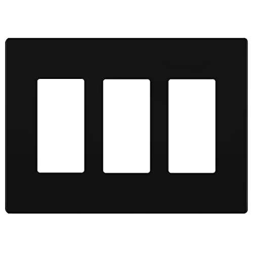 LIDER Matte Finish Triple Decorator Switch Cover, Screwless Wall Plate, Mid-Size 3-Gang 4.88" x 6.77", Polycarbonate Thermoplastic, UL Listed, LSWP-33M-BK, Black - color: Black, size: 3 Gang
