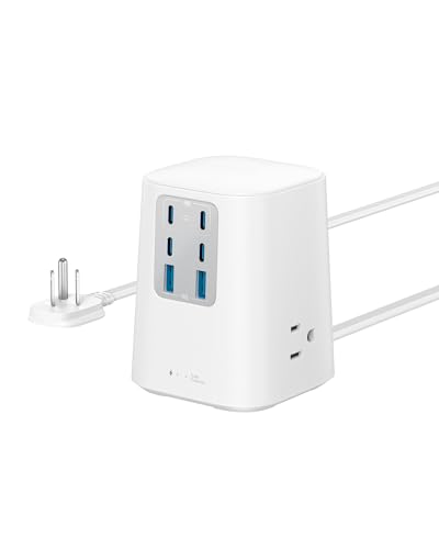 Anker Desktop Charger, 9-in-1 Power Strip with 300J Surge Protector, 5ft Flat Plug Extension Cord with Multiple Devices, 100W USB C Charger with 3 AC, 2 USB A, 4 USB C, Home Office, Desk Accessories - color: White