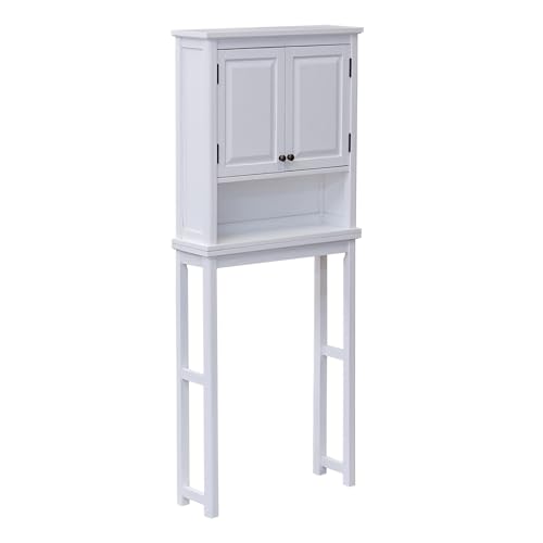 Alaterre Furniture Dorset Over-the-Toilet Storage Cabinet Set – Bathroom Organizer with Adjustable Shelf, Open Display Shelf, Zinc Hinges, and Nylon Floor Levelers (White) - size: Toilet Shelf + Cabinet