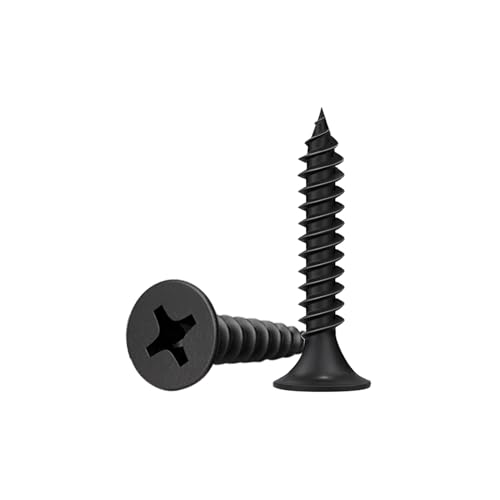 #6 x 1-1/4" Black Wood Screws -100Pcs, Phillips Head Fast Flat Self-Tapping Screw, Coarse Thread Drywall Screws, Carbon Steel, for Wood Plastic&Drywall - color: #6 x 1-1/4" -100 Pcs