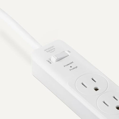 Amazon Basics Surge Protector Power Strip, 6-Outlet, 790 Joules, 6ft Extension Cord, Safety Shutters, White