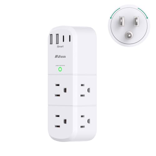 Surge Protector Outlet Extender with Rotating Plug, 6 AC Multi Plug Wall Outlets and 4 USB Ports, 1800 Joules, Swivel Power Strip Electrical Splitter for Home Decor Apartment Dorm Room Essentials - color: White, size: 2A2C, 1 Pack