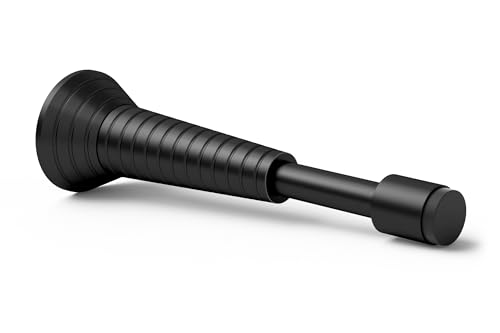 Black Spring Door Stop, 4.3 in Door Stoppers for Bottom of Door, Aluminum Doorstop with Silent Silicone Tip, Screw in & Adhesive, Black - color: Black