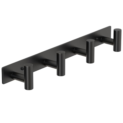 PMMASTO Coat Rack Wall Mounted, 4 "T Shaped Wall Hooks for Hanging, Heavy Duty Stainless Steel Coat Hook Rail for Hat Towel Robes in Bathroom Kitchen Mudroom Entryway (Black, 1 PC) - color: Black, size: 4 "T" Hooks, 1PACK