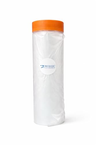 Pre-Taped Masking Film Sets - 1 Roll, Orange Tape and Drape Painters Plastic Sheeting for Painting, High Visibility Paint Plastic Covering Overspray Protection - 65 Feet (1, 59 Inch) - size: 59 Inch