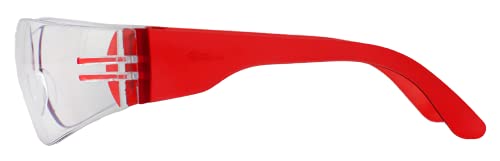 BISON LIFE Clear Safety Glasses – ANSI Z87.1 Scratch & Impact Resistant Wrap Around Eye Protection Goggles for Men & Women - color: Clear/Red