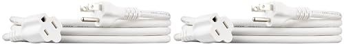 Amazon Basics 3-Prong Extension Cord for Indoor Use, 13 Amps, 125V, 6 Foot, White, 2-Pack - color: White, size: 6 Ft, style: 2-Pack
