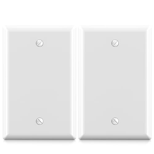 ELEGRP 1-Gang Blank Device Wall Plates, Mid-Size 4.88" H x 3.13" L Unbreakable Thermoplastic Blank Faceplate Cover for Unused Outlets/Switches, UL Listed (2 Pack, Glossy White) - color: White, size: 2 Pack