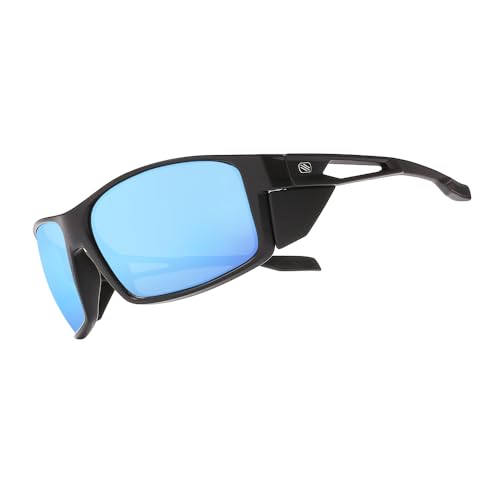 Z87 Polarized Safety Sunglasses, UV400 Wraparound Work Glasses,Protective Shades for Men Women Driving Cycling - color: Matte Black Blue Mirror