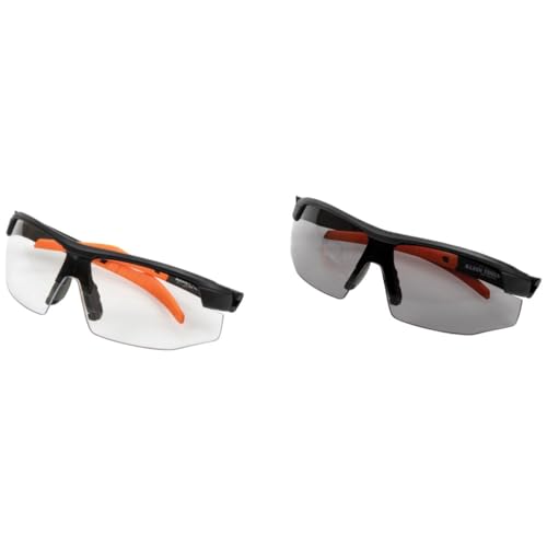 KLEIN TOOLS 60174 Safety Glasses, PPE Protective Eyewear with Semi Frame, Scratch Resistant, Anti Fog Clear and Gray Lens Combo Pack - color: Clear/Gray Lens, size: 2 Pack